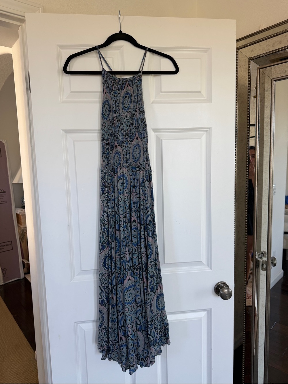 Free People High Neck Sleeveless Blue Patterned Dress